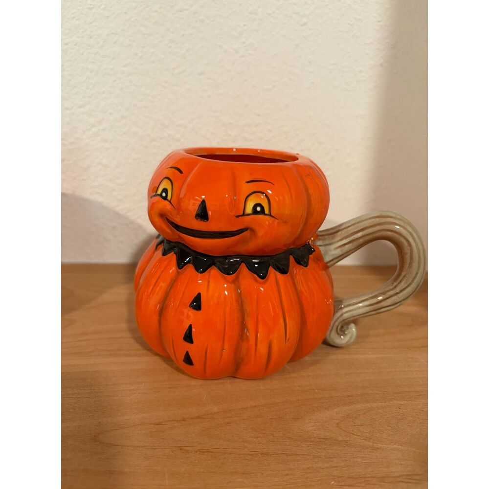 Johanna Parker Pumpkin Peep Ceramic Mug Winking Jack O Lantern Halloween NWT
